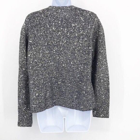 Chico's silver sequin asymmetrical zip jacket ladies size 8 - Picture 7 of 7